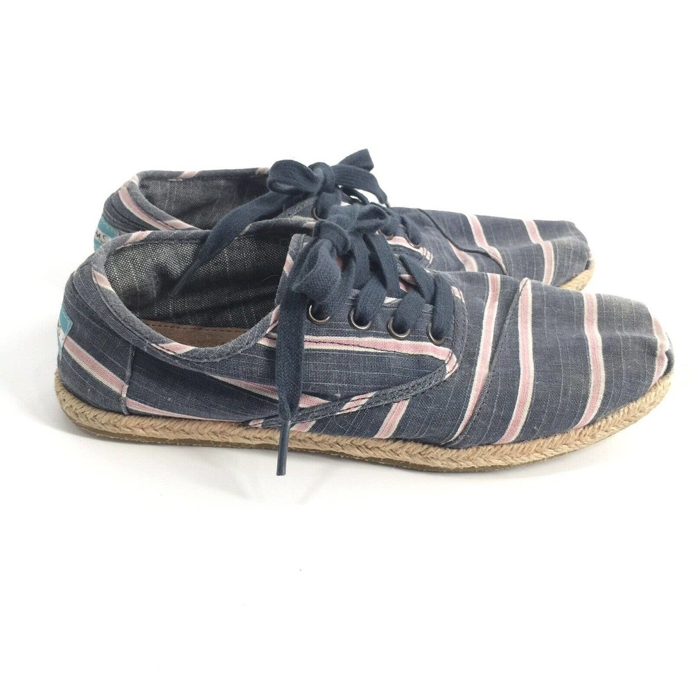 Toms Striped Cordones Espadrilla Sneakers Size 7.5 Womens Dark Blue Pink Casual
